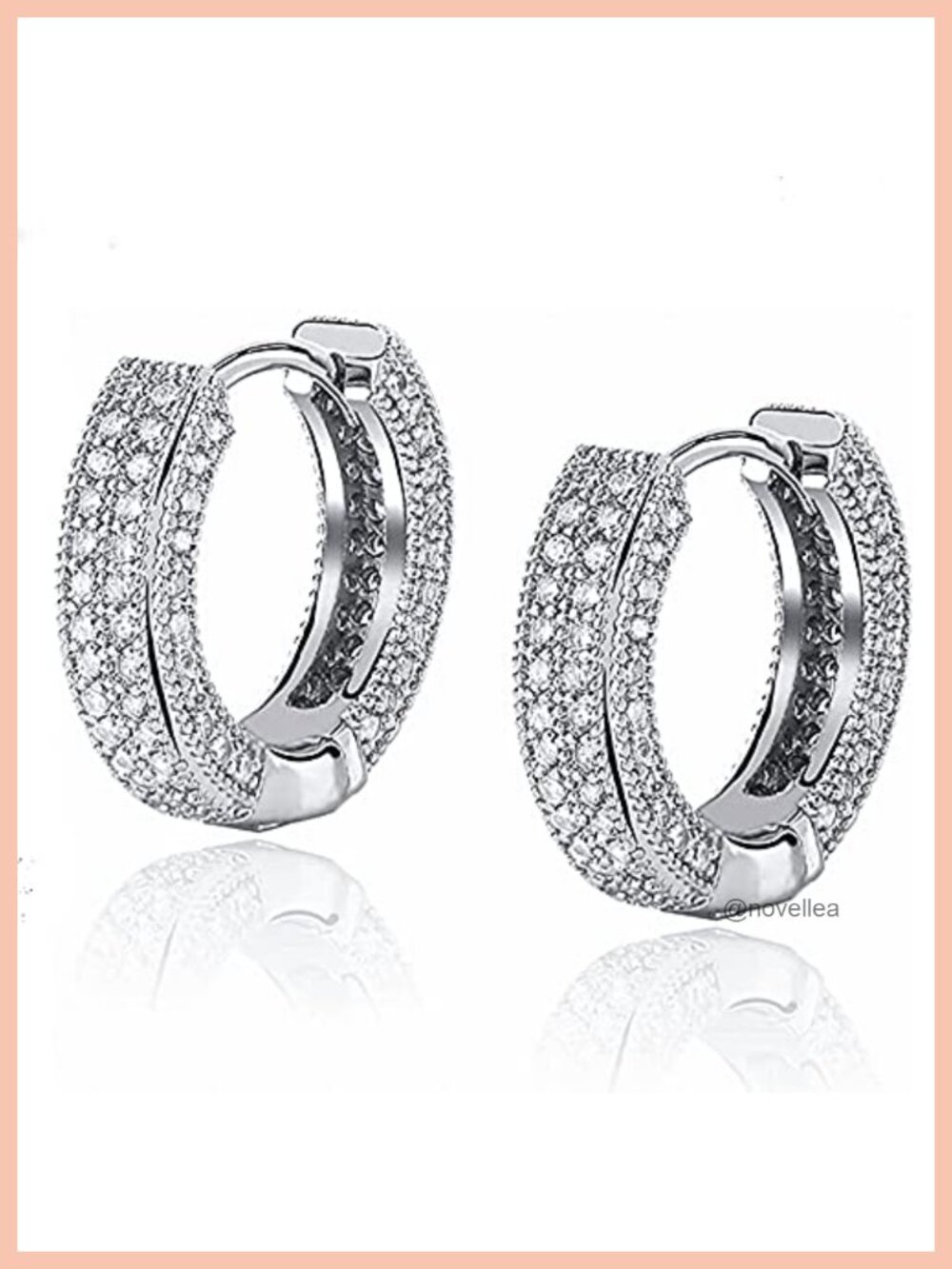 Iced CZ Huggie Hoop Earrings 14K White Gold Plated 925 Sterling Silver 12mm
